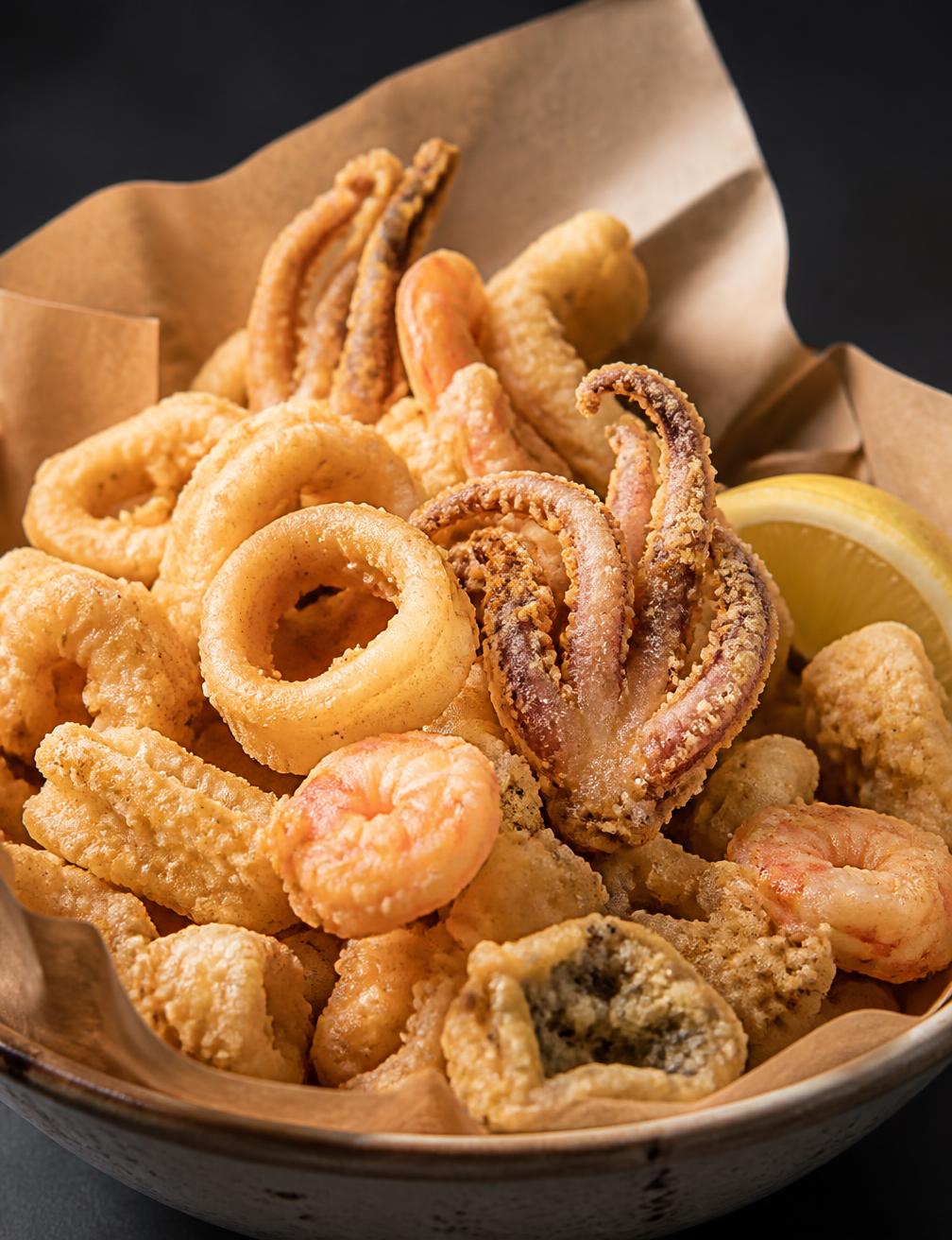 Frittura mista di pesce servita in una ciotola